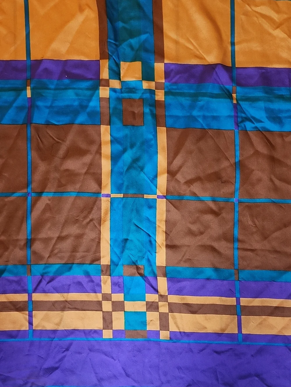 Vtg Made In Italy Blue, Purple & Gold Geometric Silk Scarf 30 X 30
